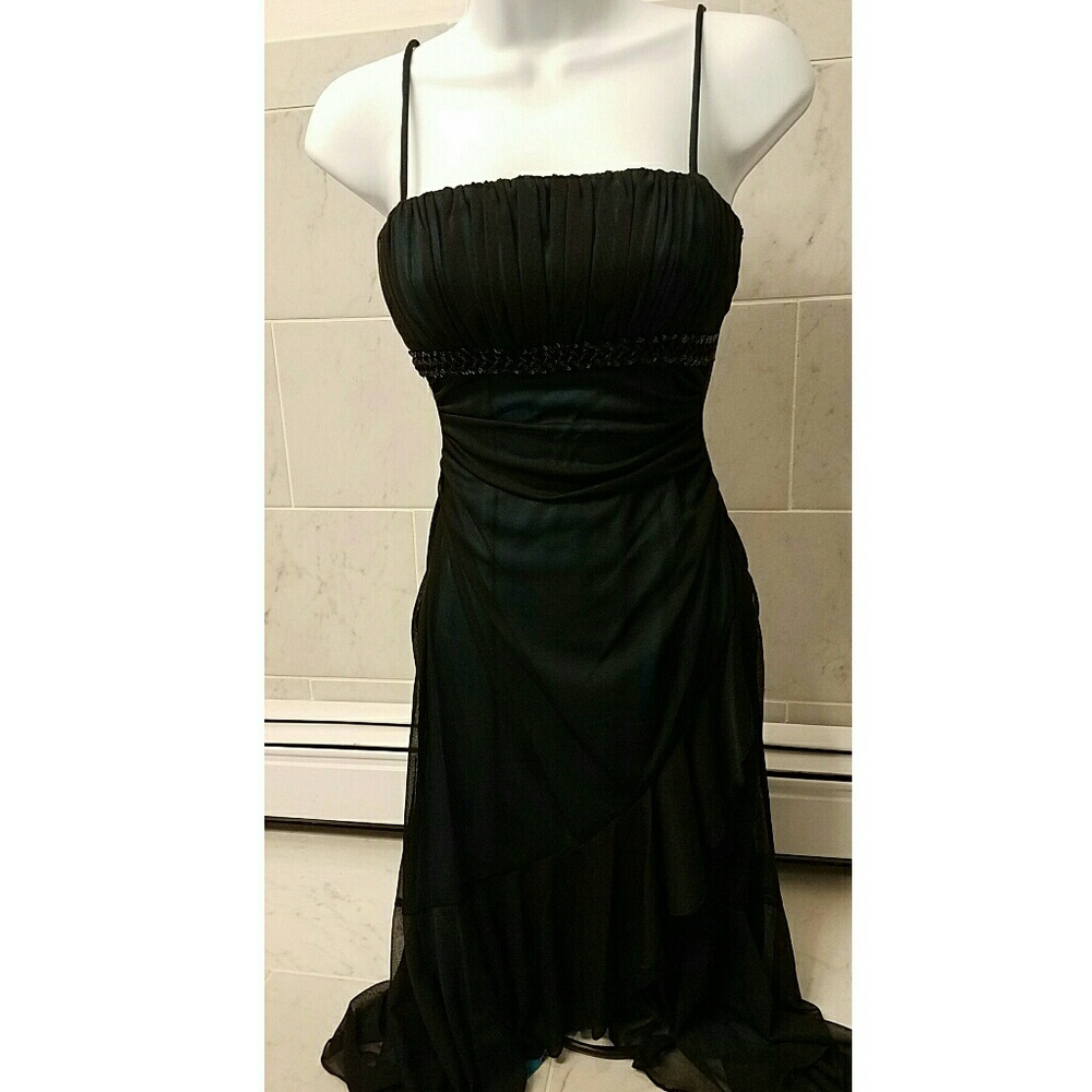 Teal Dress With Sheer Black Overlay